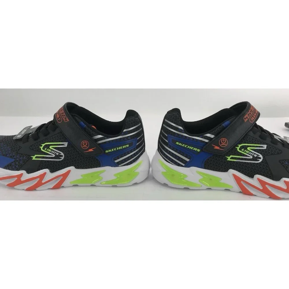 Skechers Boys Size 4‎ Flex-Glow Bolt Light-Up Black/Blue Sneaker Sports Lights